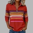 thumbnail image 2 of Spring Striped Print Sweatshirts for Women Half Zip Pullover Soft Casual Long Sleeve for Comfort Crew Neck Red XXXL, 2 of 4