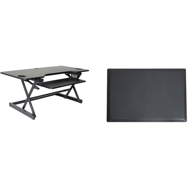 Pemberly Row Adjustable Standing Desk Converter/Anti Fatigue Mat Bundle - Black