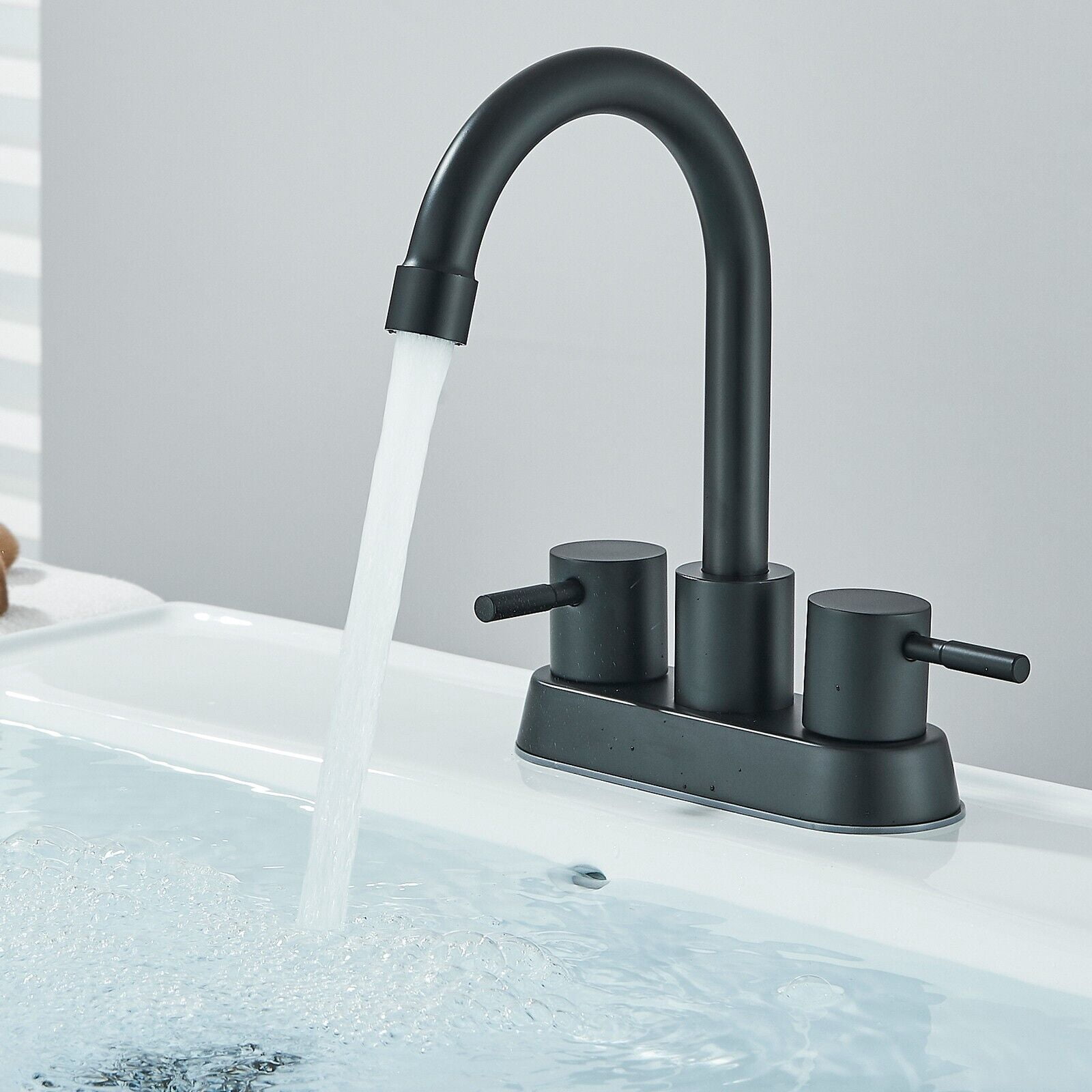 Matte Black Bathroom Faucet 2 or 3 Hole, 2 Handle 4 Inch Centerset Stainless Steel Bathroom Sink Faucet with Pop up Drain and Supply Lines Black Faucet for Bathroom