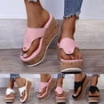 thumbnail image 3 of Dakaela Women's Leather Platform Flip Flops Clip Toe Walking Wedge Sandals Summer Casual Shoes Size 6-9, 3 of 5