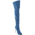 thumbnail image 7 of Liliana Barbara-13 Thigh High Over Knee Denim Open Toe Stiletto Heel Boot Dark Blue, 7 of 7