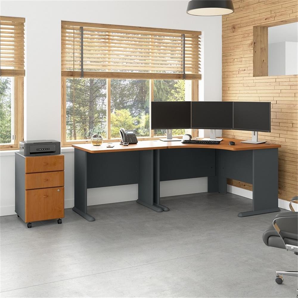 Series A 83" L Shaped Executive Desk in Natural Cherry - Engineered Wood