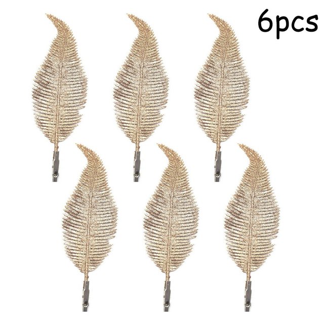 6Pcs Christmas Tree Decoration Clip On Fake Feather Glittery Baubles Ornament