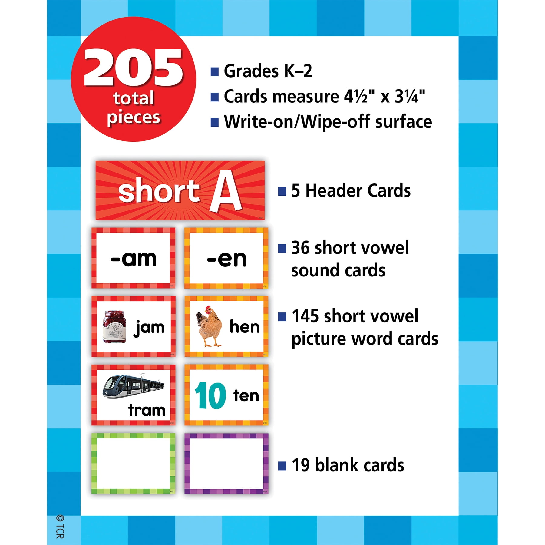 Teacher Created Resources Short Vowels Pocket Chart Cards, 205 Pieces Per Pack, 2 Packs