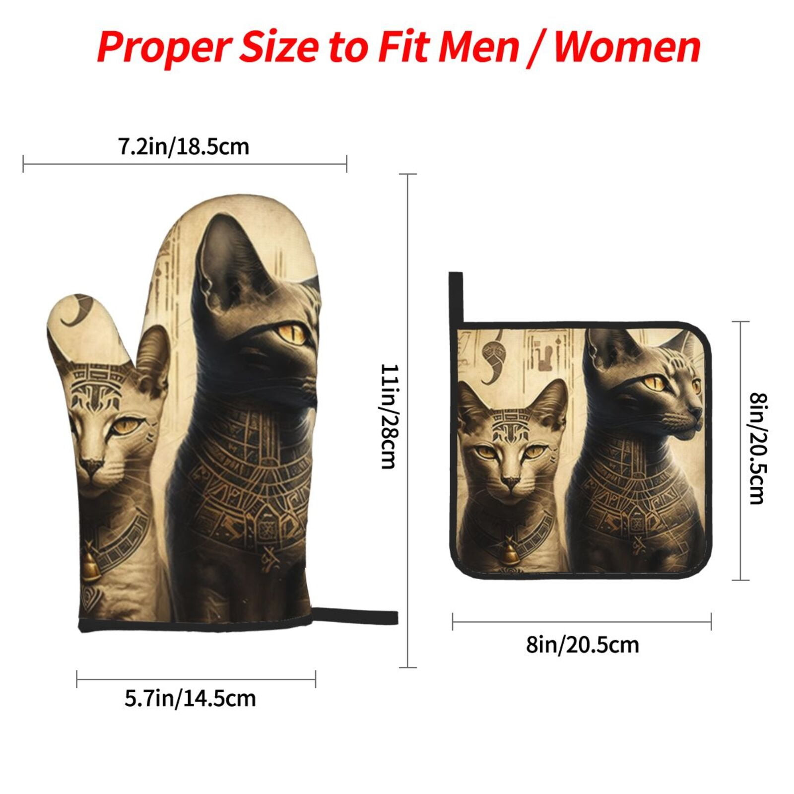 Egyptian Cats Hieroglyphs Vintage 4Pcs Oven Mitts and Pot Holders Sets Oven Kitchen Gloves Hot Pads for Cooking BBQ Baking Grilling