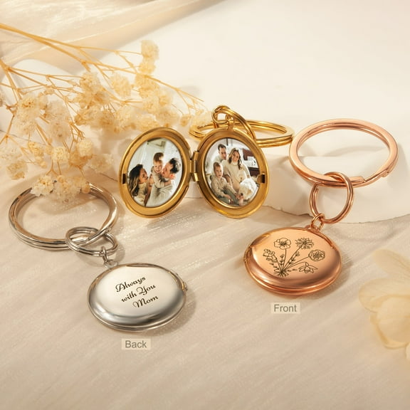 Anavia Personalized Photo Keychain Custom Engraved Birth Flower Picture Memory Locket Keychain Gift