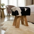 thumbnail image 6 of Bare Decor Juliet Genuine 100% Hide and Teak Vanity Stool Ottoman, Black and White, 6 of 13
