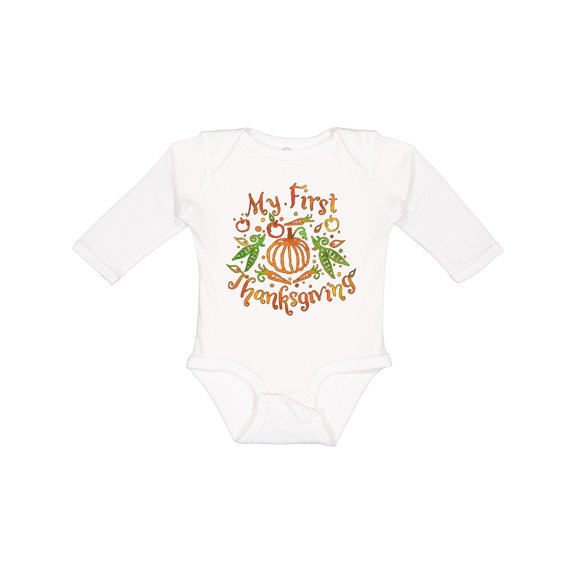 Inktastic My 1st Thanksgiving Pumpkin Vegetables in Orange and Green Boys or Girls Long Sleeve Baby Bodysuit