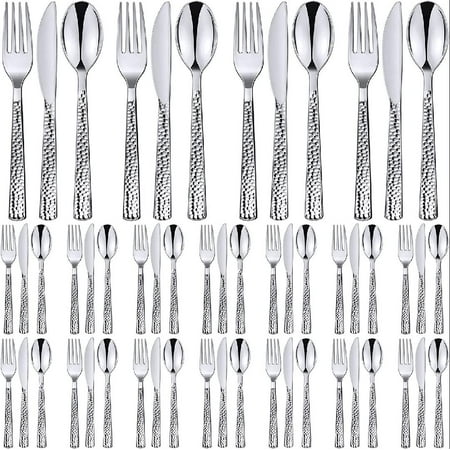 

600 Pieces Plastic Flatware Cutlery Set Graceful Disposable Silverware Set for 200 Heavy Duty Plastic Spoon Fork Knives Set Party Utensils Set for Catering Wedding Dinners Birthdays Parties (Silver)