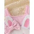 thumbnail image 5 of Baby Girl Easter Tank Romper Cute Sleeveless Square Neck 3D Bow Rabbit Patch Ribbed Jumpsuit Infant Toddler Overalls, 5 of 10