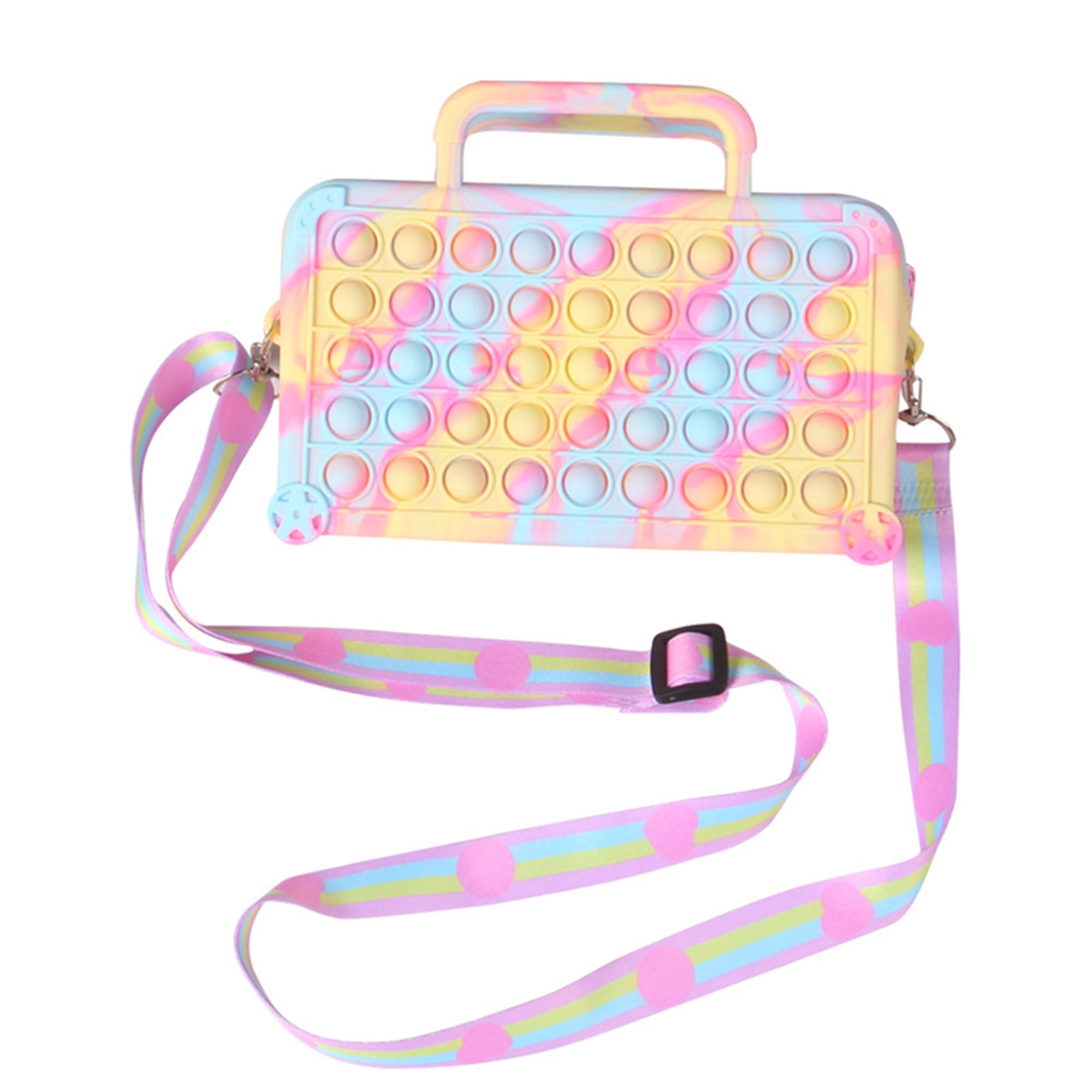 Biekopu Pop Fidget Toy Shoulder Bag, Rainbow Popper Cute Fidget Toy