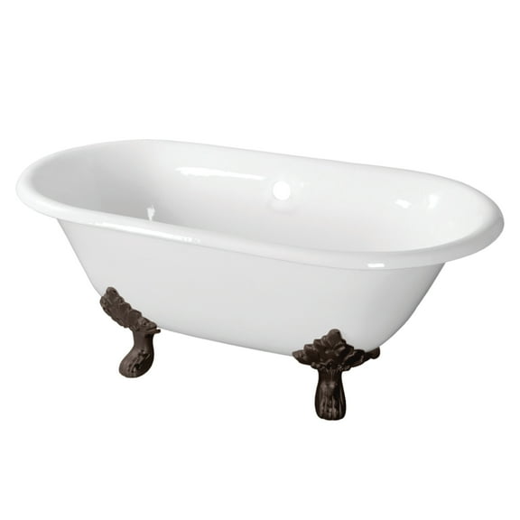 Aqua Eden VCTND603119NC5 60-Inch Cast Iron Oval Double Ended Clawfoot Tub (No Faucet Drillings) in White/Oil Rubbed Bronze