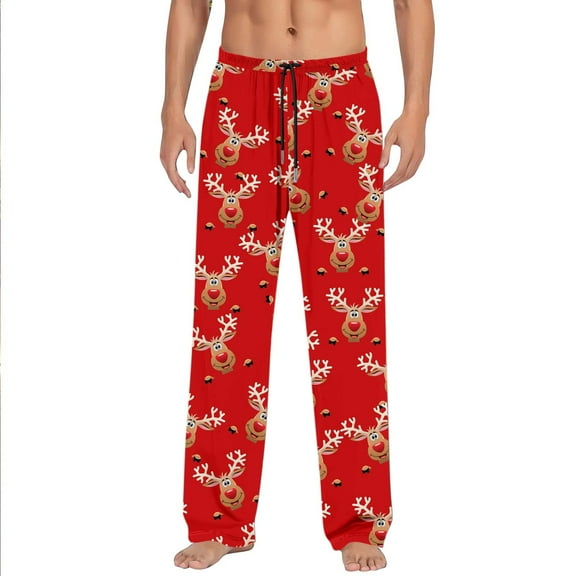 Mens Pajama Pants Pj Pants Pyjamas Casual Pockets Trousers Fashion Christmas Print Cute Casual Pajama Bottoms Sleep Pants Red L