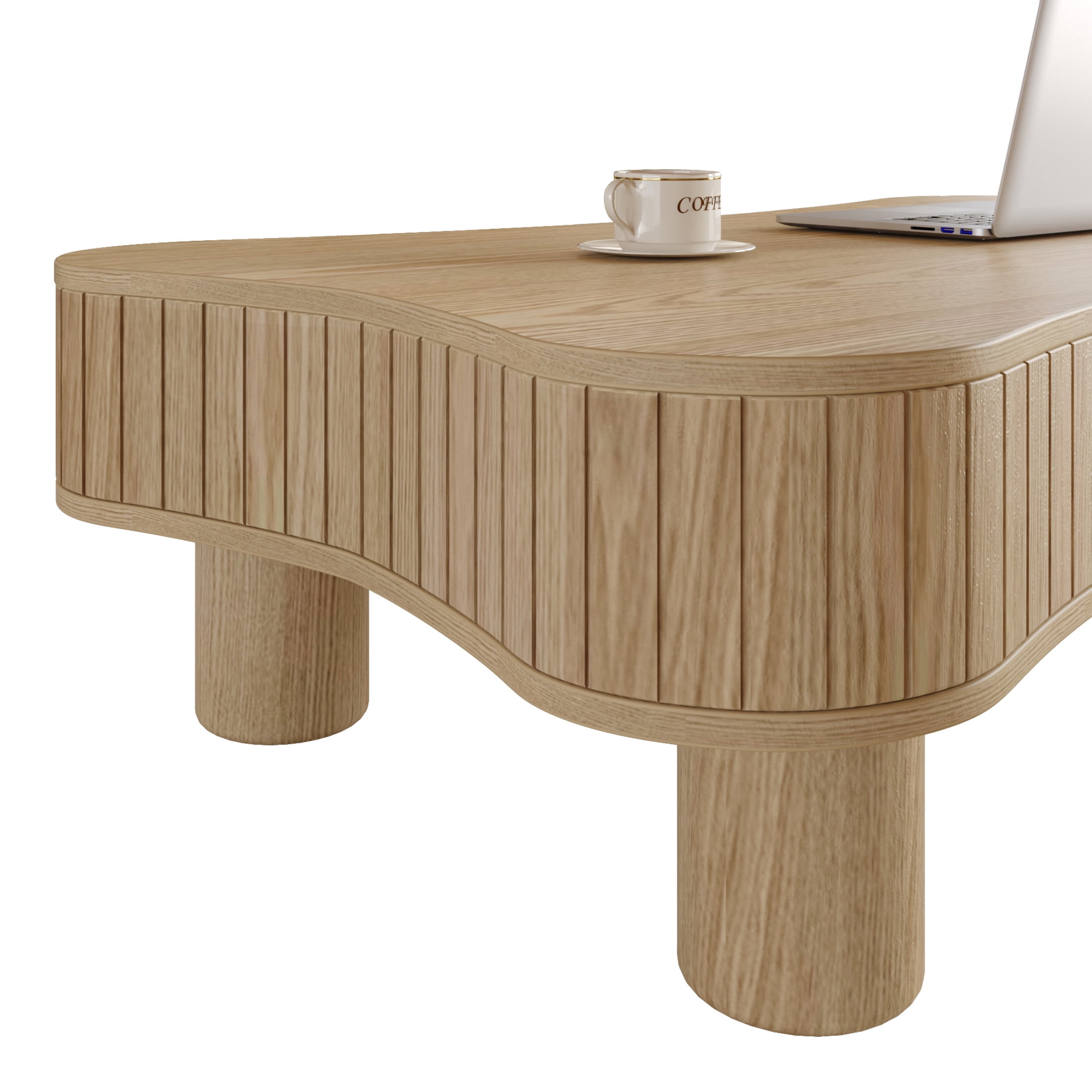 Noble House Lift Top Coffee Table for Living Room 42" - Fluted Panel Hidden Storage, Silent Hydraulic Lift, Curved Safety Corners, Natural Wood