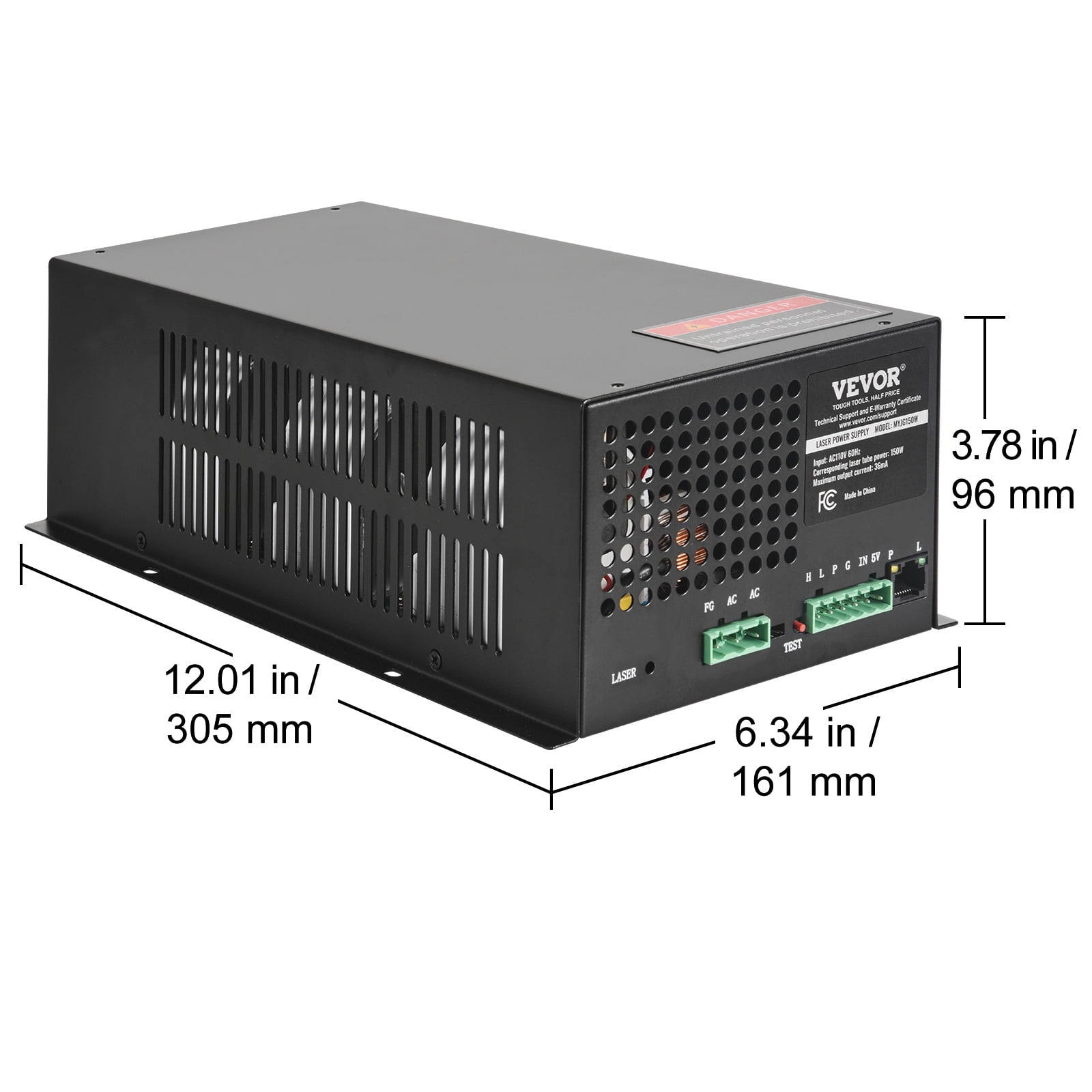 VEVOR CO2 Laser Power Supply, 150W, Power Supply for 150W Laser Tube, Constant Current Protection, Open Circuit Protection, Fast Heat Dissipation, Compatible for Multi-brand Laser Engravers & Cutters