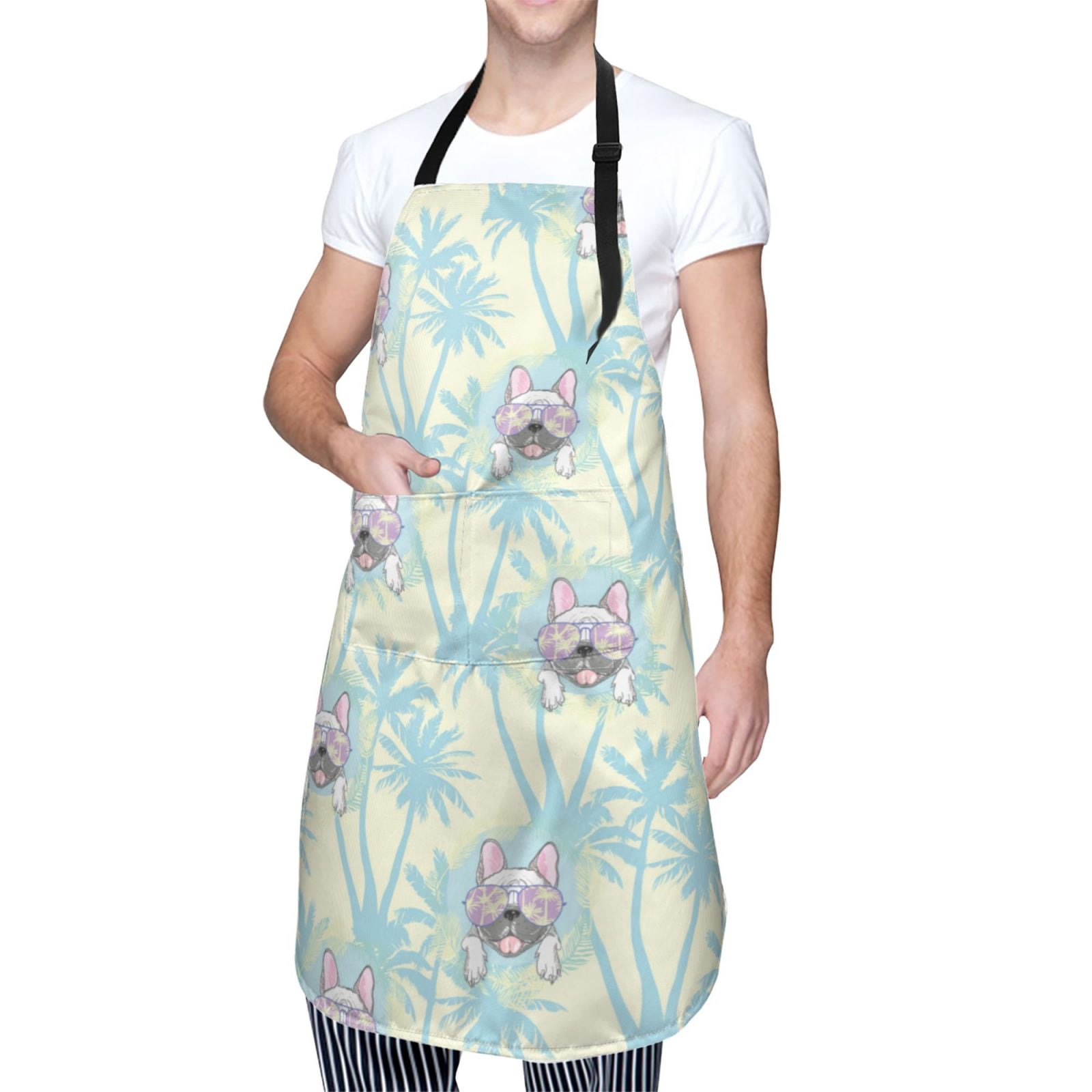 Vsdgher French Bulldog 3 Waterproof Apron with 2 Pockets Kitchen Chef Aprons Bibs for Grooming Cooking Baking Painting Gardening