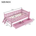 thumbnail image 6 of SESSLIFE Twin Platform Bed with Guardrail and 2 Drawers, Kid Bed Frame with Fence Railings, No Box Spring Needed, Solid Wood Slats Supported Bed for Children (Pink), 6 of 6