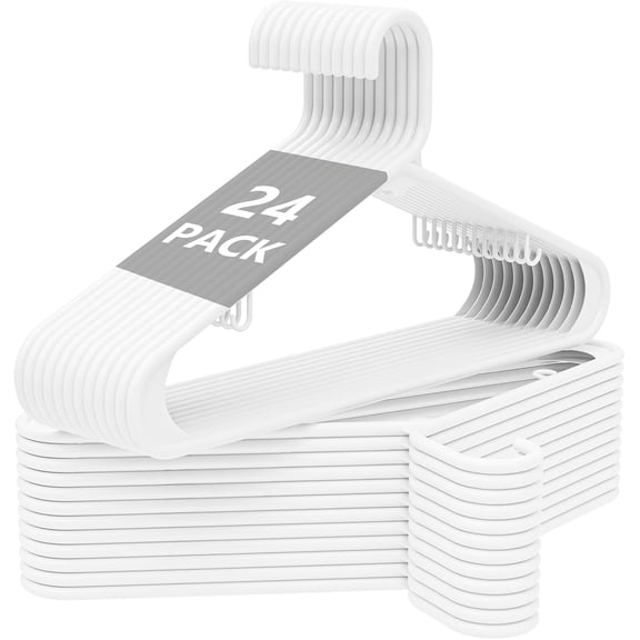 UEAKPIC Plastic Hangers 24 Pack, Space Saving Heavy Duty Clothes Hangers with Non Slip Hooks for Adults, White