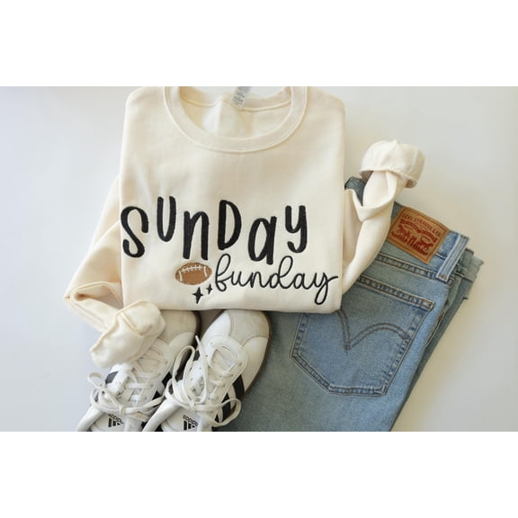 Sunday Funday Embroidered Crew - Football Embroidered Sweatshirt - Cute Football Game Day Crew - Cozy Fall Sweater