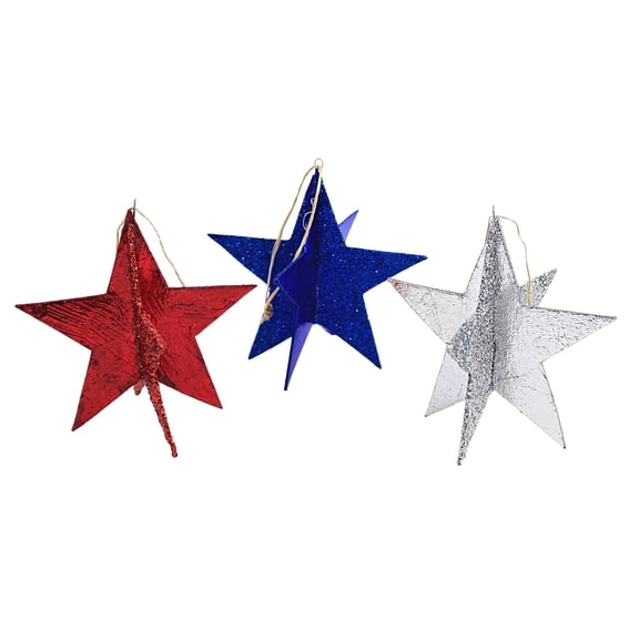 Patriotic Americana Star Ornaments Set/3 Patriotic USA Decor Dimensional Tf1226