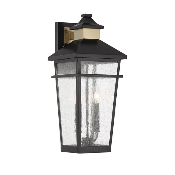 Matte Blackith Warm Brass Two Light Outdoor Wall Lantern from the Kingsley Collection