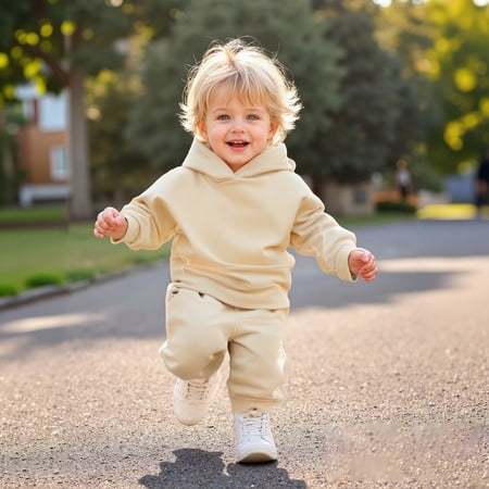 Toddler Boys Girls Active Sweatsuit 2PC Long Sleeve Khaki Sweatshirt and Sweatpants Warm Fall Winter Clothes Girl Sets 2T