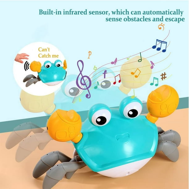 Jouet de bébé crabe rampant avec musique et lumière LED, les jouets de temps  sur le ventre éviteront automatiquement les obstacles guidant bébé à ramper  