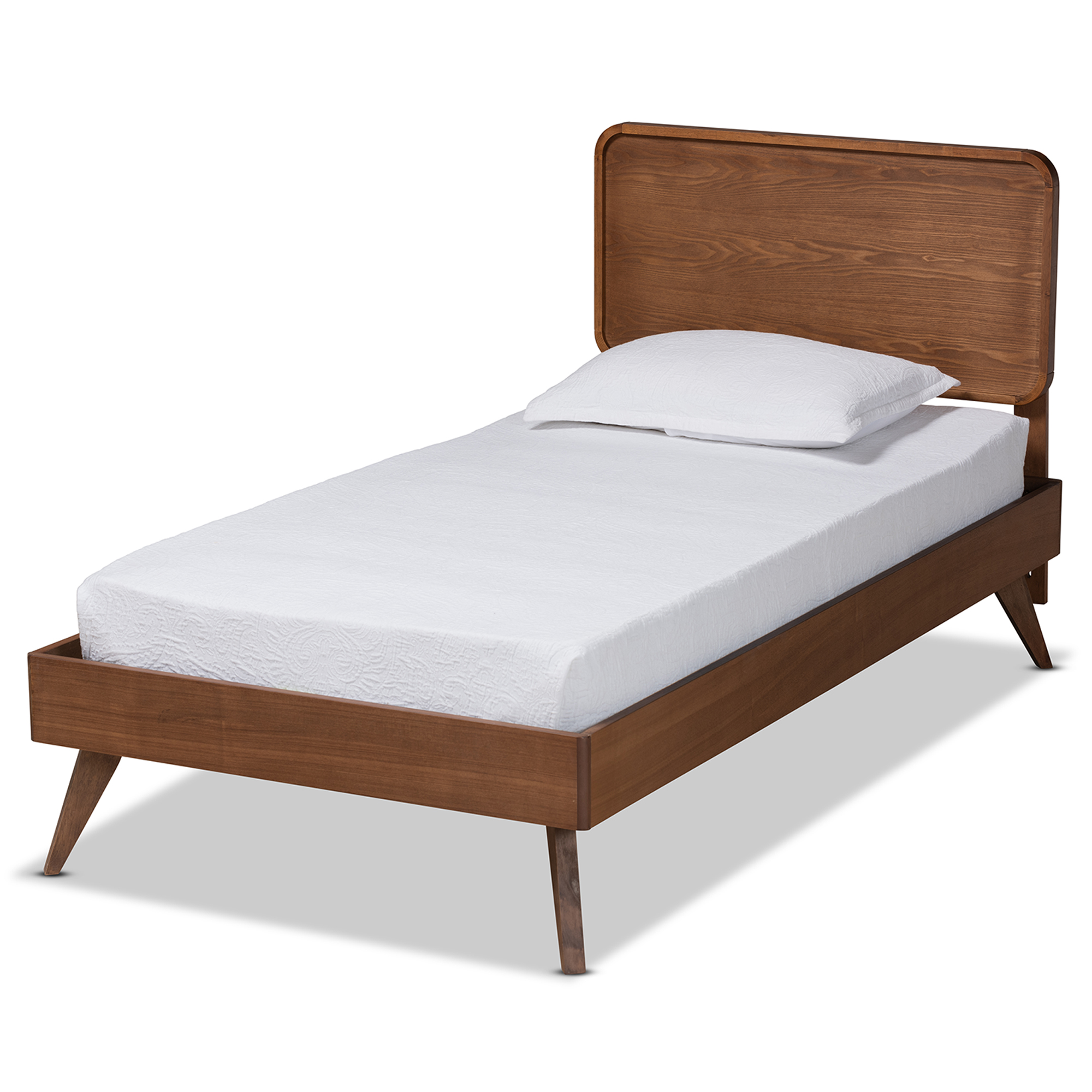 Baxton Studio Leola Mid-Century Engineered Wood Platform Bed, Twin, Walnut Brown