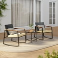 thumbnail image 6 of Lofka Patio Furniture Set with Tea Table, 3 Pieces Outdoor Wicker Rocking Chairs Set with Wooden Arm for Porch & Garden, Beige Cushion, 6 of 8