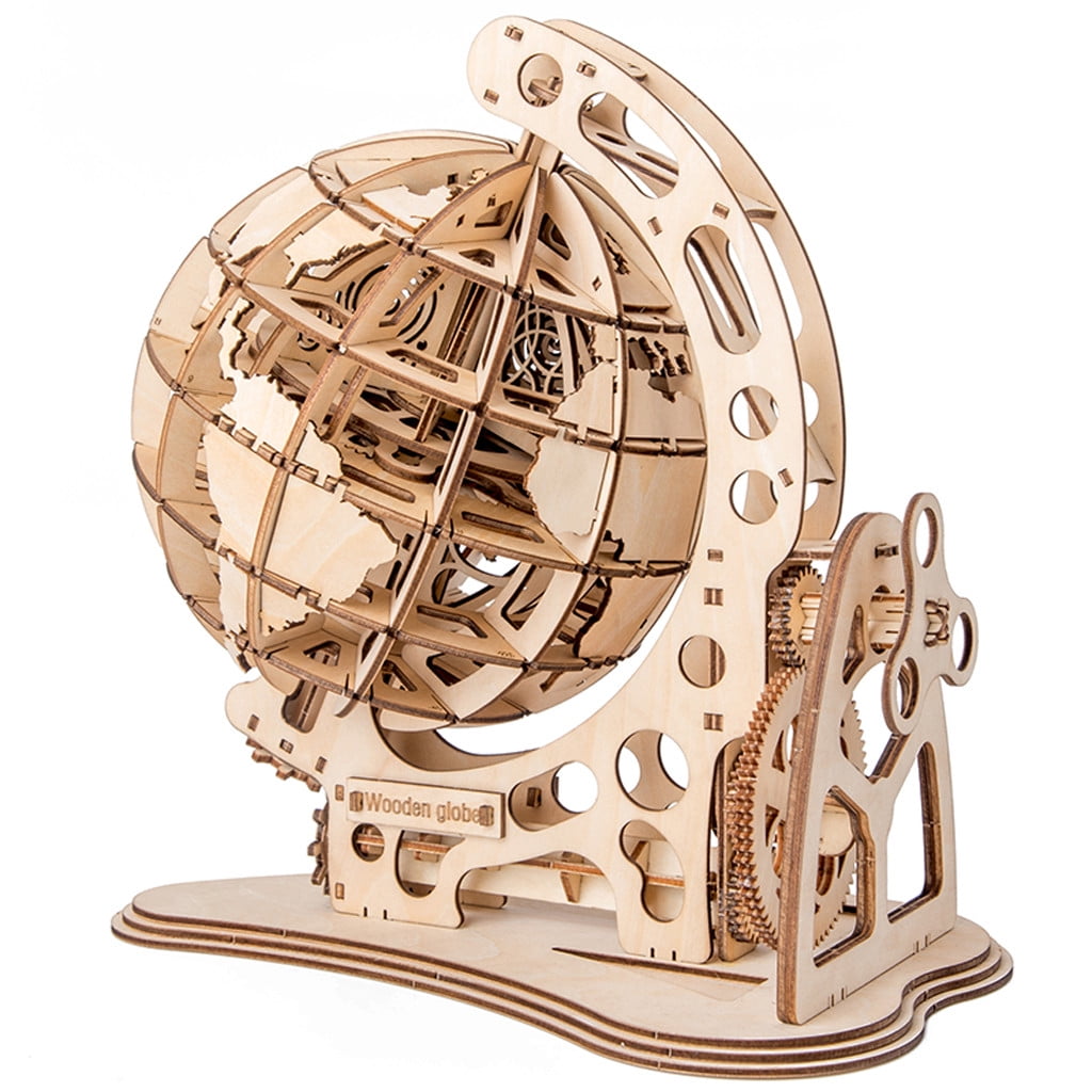 Globe Wooden Model Building Kits Mechanical Gear Drive STEM Toy for Teens Adults 