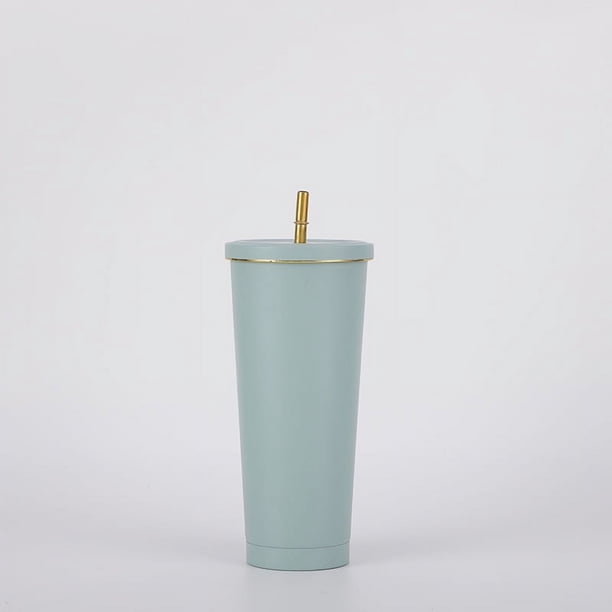 Termo portátil de acero inoxidable 304 con pajita de doble capa para exteriores, taza de café al vacío para automóvil