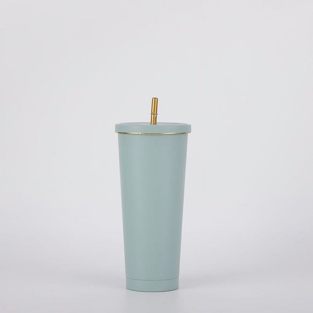 Termo portátil de acero inoxidable 304 con pajita de doble capa para exteriores, taza de café al vacío para automóvil