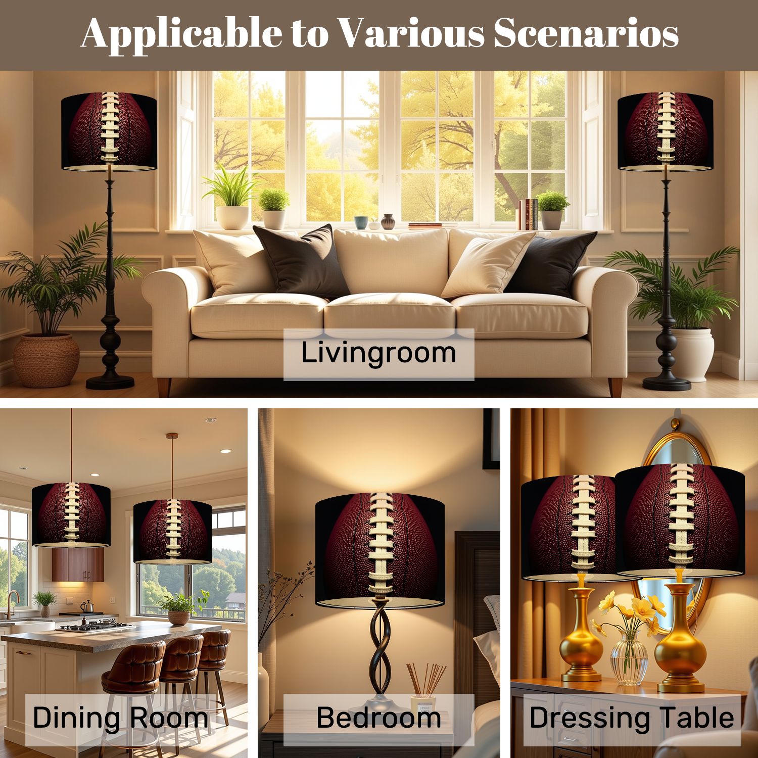Lampshades 2 Pack Close up lace football ball 13"x13"x10" Light Shade for Table Lamps Floor Lamps Drum Lamp Shades Lampshade Replacement Xmas Decoration for Sports Fan Easy Assembly