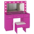 thumbnail image 5 of Zimtown Makeup Vanity Desk with Large Mirror & Charging Station, Vanity Table with 3 Drawers & Visible Glass Top, Bedroom Dressing Table, Pink, 5 of 10