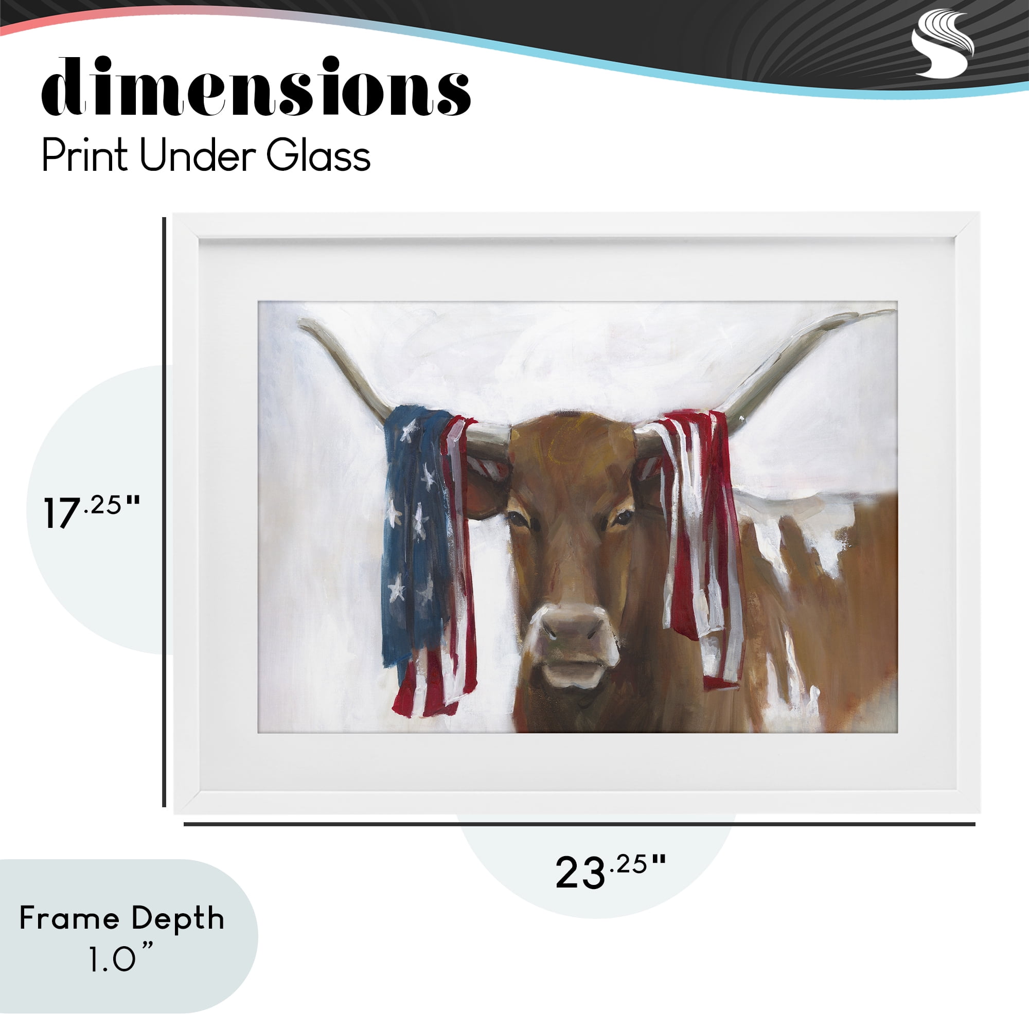 Stupell Industries Patriotic Longhorn with Flag White Framed Print Under Glass, design by White Ladder