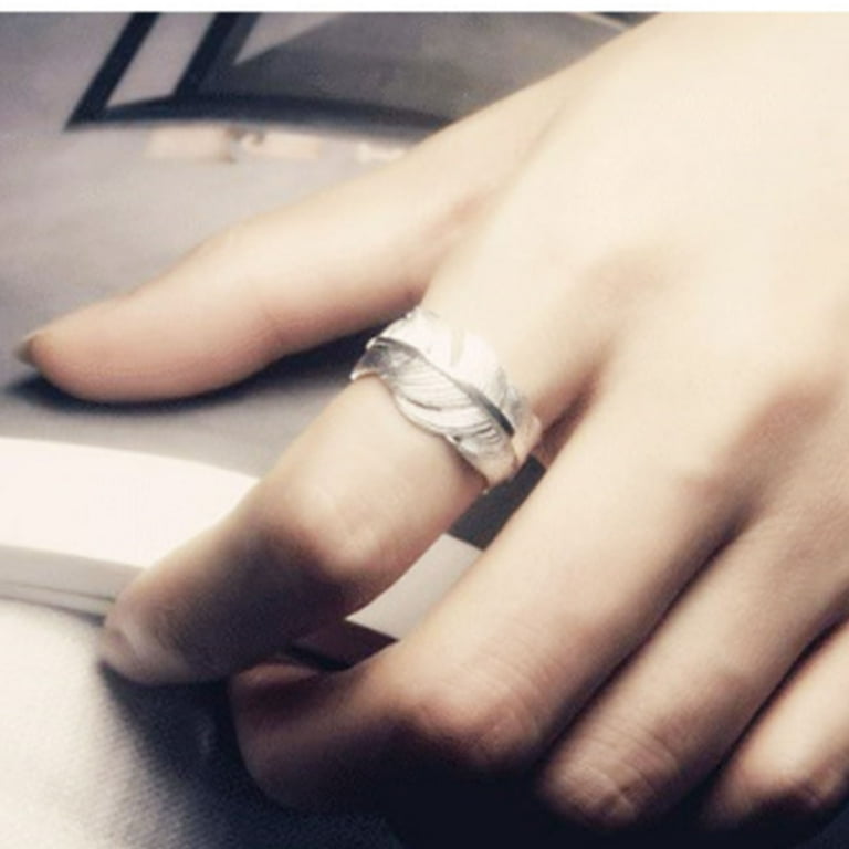 ILJNDTGBE Simple Temperament Silver Ring Female Fashion Personality Wide Faced Feather Ring Ring Opening Sweet Girlfriends Stainless Steel Thumb Rings for Women Daughters Rings Teenage Girls Jewelry W...