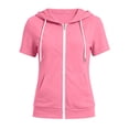 thumbnail image 3 of AKOEE Summer Jackets for Women Lightweight Zip Up Drawstring Hoodie Short Sleeve Sports Casual Sweatshirts (2XL, Pink), 3 of 7