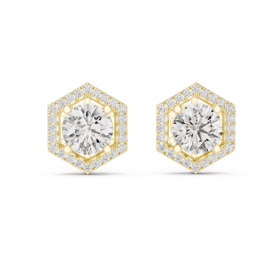 14K Gold Plated Round Lab Grown Diamond Stud Earrings F VS, Timeless Solitaire Studs for Women