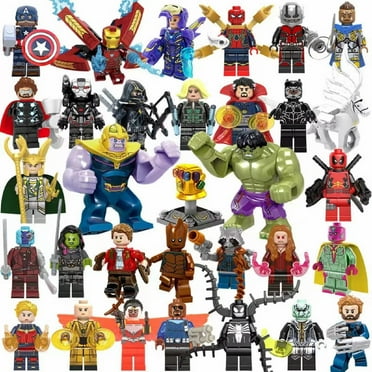 32 Pcs Super Hero Movie Series Minifigures Set, 1.77 - 4.3 Inch Captain Iron Man Hulk Venom Character Action Figures, Building Block Toy for Kids Fans