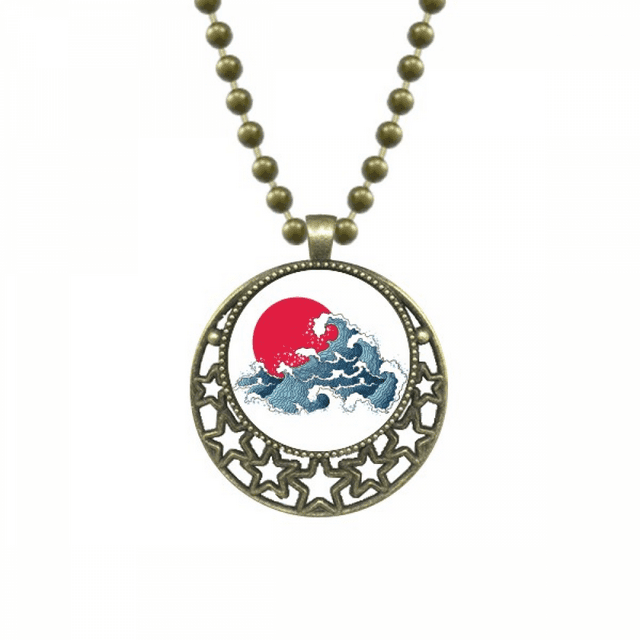 Japon Rouge Soleil Mer Aquarelle Pendentif Étoile Collier Chaîne de Lune Bijoux