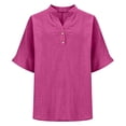 thumbnail image 4 of Xijirk Women's Notched V‑Neck Half Button Blouse, 3/4 Sleeve Loose Fit Casual Everyday Shirt,2XL, 4 of 4