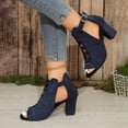 thumbnail image 3 of Women's Gladiator Sandals Hollow out Chunky Heels Adjustable Ankle Strap Peep Toe Block Heeled Dress Shoes Blue Size 7.5, 3 of 6