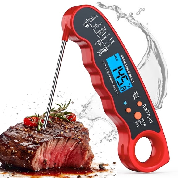 Meat Thermometer Digital - Instant Read Waterproof Food Thermometer with Backlight & Calibration for Cooking(Red)