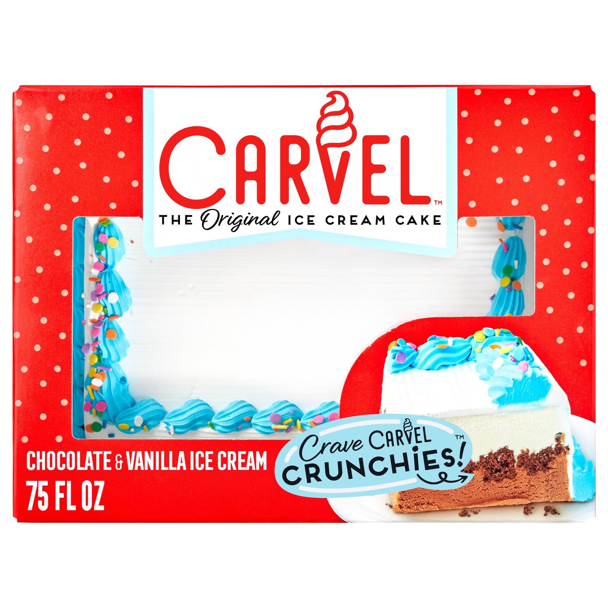 Carvel Family Size Confetti Ice Cream Cake, Chocolate and Vanilla Ice Cream with Chocolate Crunchies, Serves 14