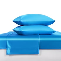 Luxury Satin Full Sheet Set, Royal Blue 4-Piece, Silky Deep Pocket Fitted Sheet for Hair and Skin