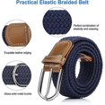 thumbnail image 3 of BRILLAR Cinturones trenzados para mujeres y hombres, paquete de 2, cinturilla elástica de lona, ​​marrón y azul marino, 3 of 5