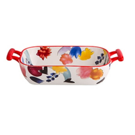 

(25 X 14cm)Floral Ceramic Lasagna Dish For Oven Rectangular Baking Dish For Oven Porcelain Baking Tray Microwave Safe-Red