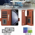 thumbnail image 2 of Dteck for Samsung Galaxy Z Fold 3 Wallet Case with 6 Credit Card Slots and S-Pen Slot,RFID Blocking Multi Card Function Magnetic Clasp Kickstand for Man Women, Brown, 2 of 7