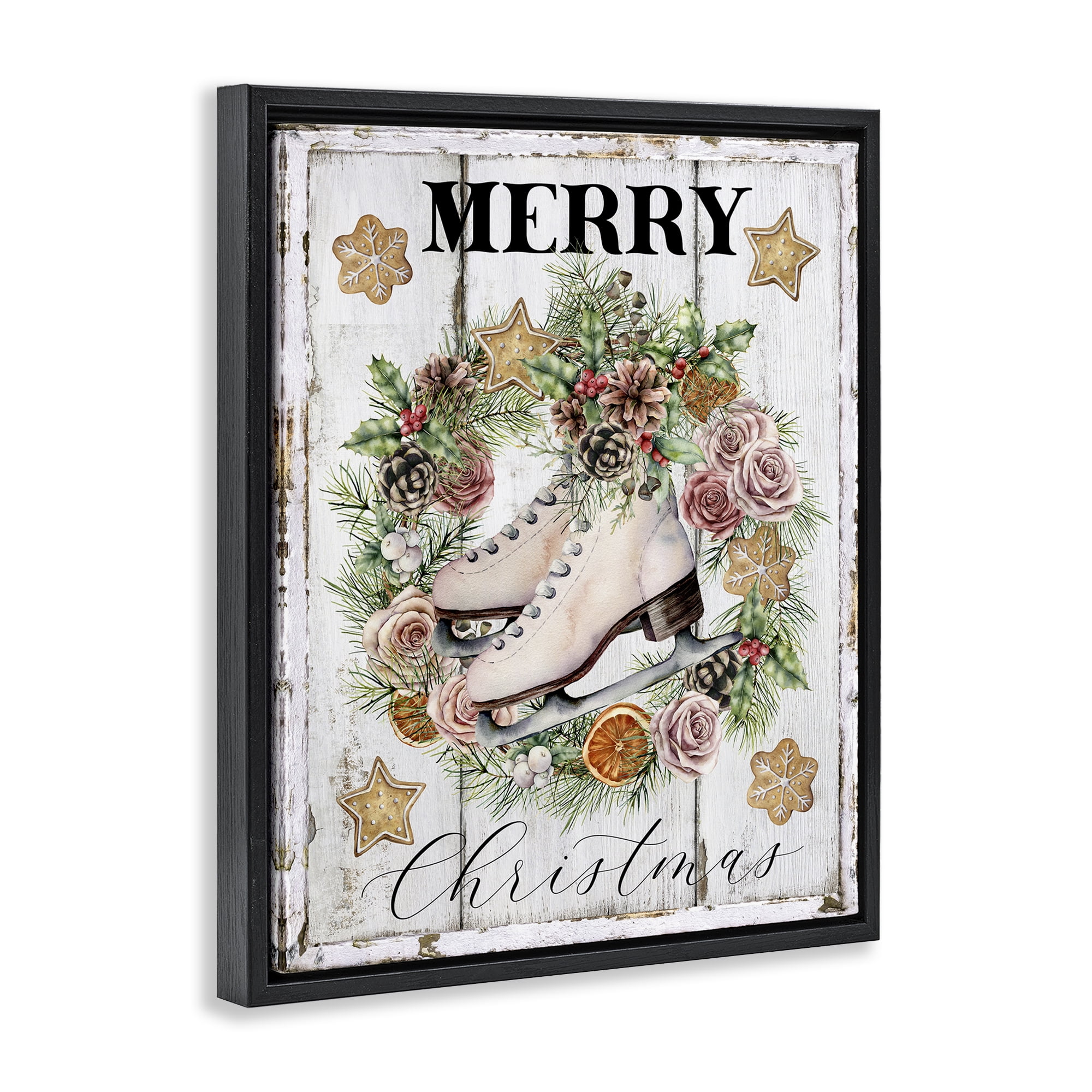 Stupell Industries Winter Ice Skates Holiday Painting Black Floater Framed Canvas Art Prints Wall Art, 17 x 21