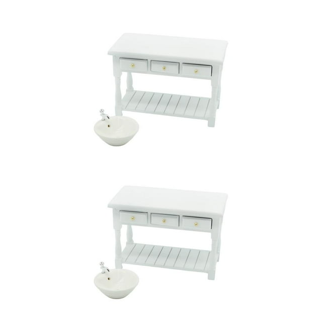 Youkk Mini-House Wash Basin With Drawer Furnishing Model Scale for Micro Bathroom Accessory Decoration Photography Kitchen Sink White 2Set